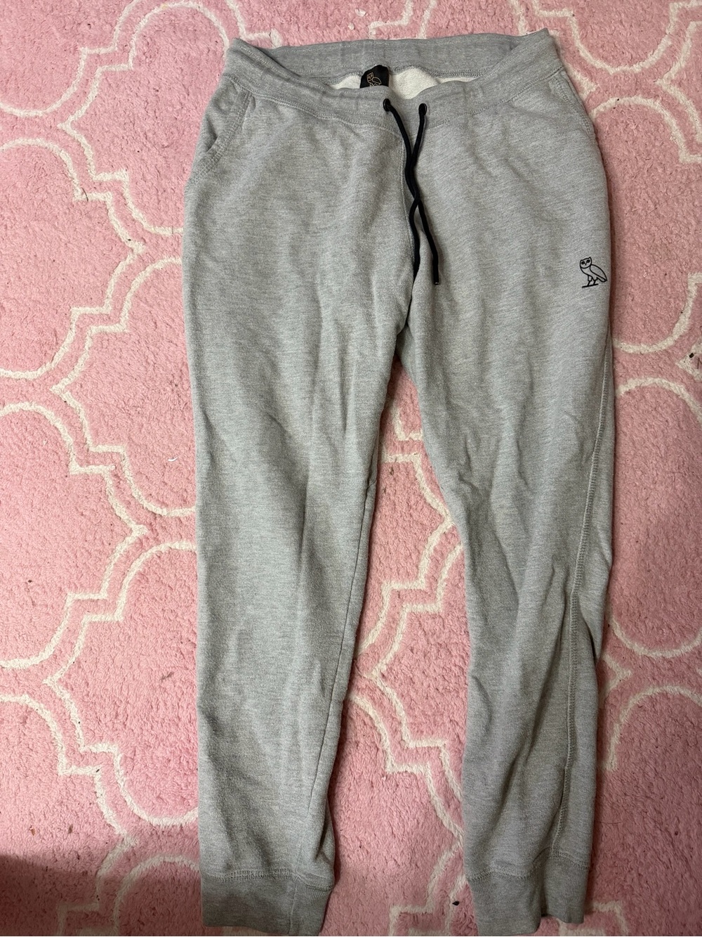 OVO Light Gray Fleece-Lined Jogger Pants with Black Drawstring